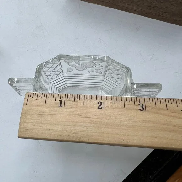 Art Deco Vintage Glass Etched Sugar Bowl Roses Floral Flowers - Picture 12 of 16